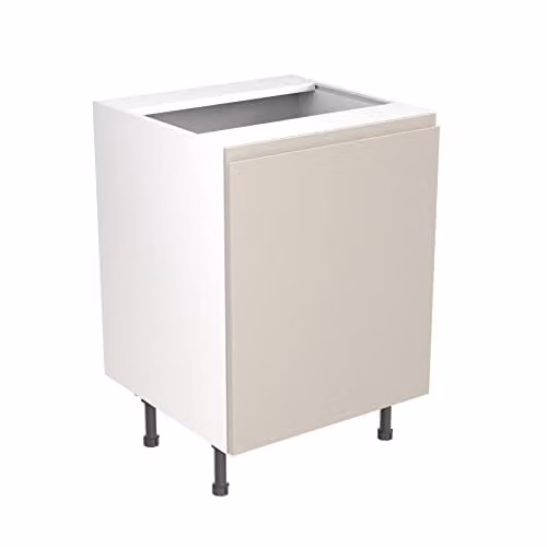 KITCHEN KIT Flatpack Sink Base Cabinet with J-Pull Doors in Light Grey Matt, W/D/H: 60 x 60 x 87 cm