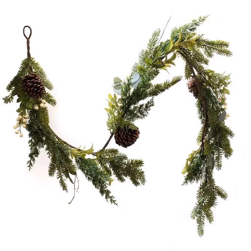 Scottish Everlastings Ltd Green Mistletoe, Pine Cone and Foliage Christmas Garland, 180 cm – 2