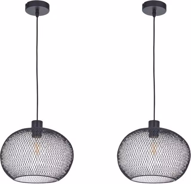First Choice Lighting Dalya Set of 2 Black Metal Mesh Pendant Lights, Height Adjustable and Dimmable