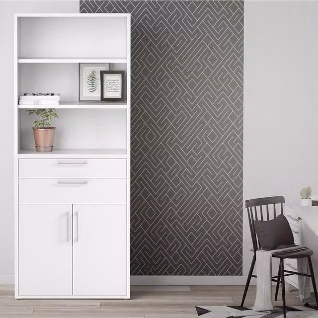 Furniture To Go Prima White 3-Shelf 2-Drawer 2-Door Bookcase