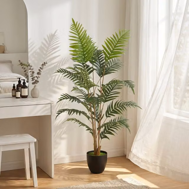 HOMCOM 120cm Tall Artificial Fern Topiary Tree in Green with Cement Pot