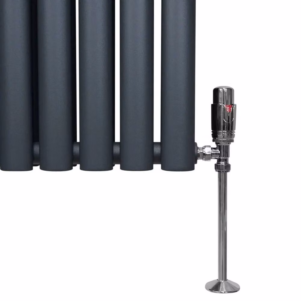Monstershop Oval Column Radiator with Valves and Thermostat Head, Anthracite Grey, H: 780 mm, W: 60 mm – 6