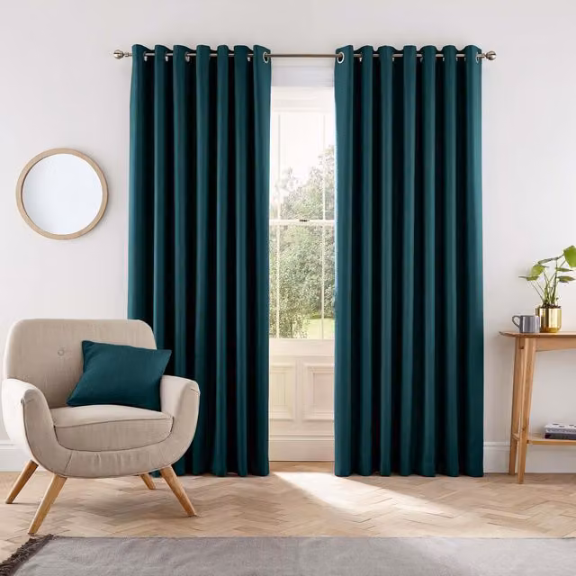 Helena Springfield Eden Woven Lined Eyelet Curtains in Petrol Blue, Width: 229 cm, Drop: 229 cm – 3