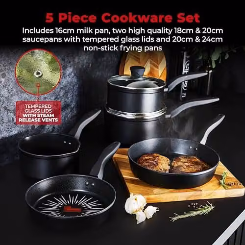 Tower SmartStart Forged 5 Piece Non-Stick Cookware Set in Black – 3