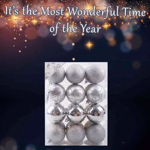 VFM e-Store Silver Christmas Bauble Hanging Tree Ornaments, Pack of 24, Diameter: 6 cm – 4