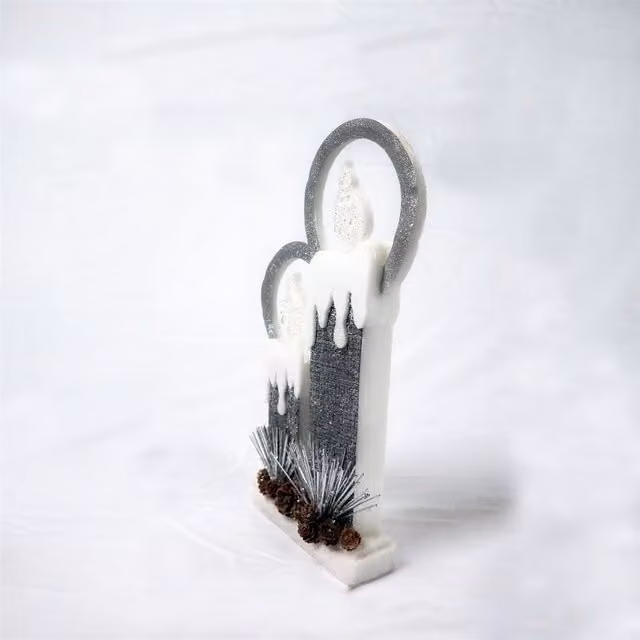 Shatchi Pre-Lit Twin Christmas Candles in Grey and Silver with Glitter Foam Snow Finish, Height: 41 cm – 2
