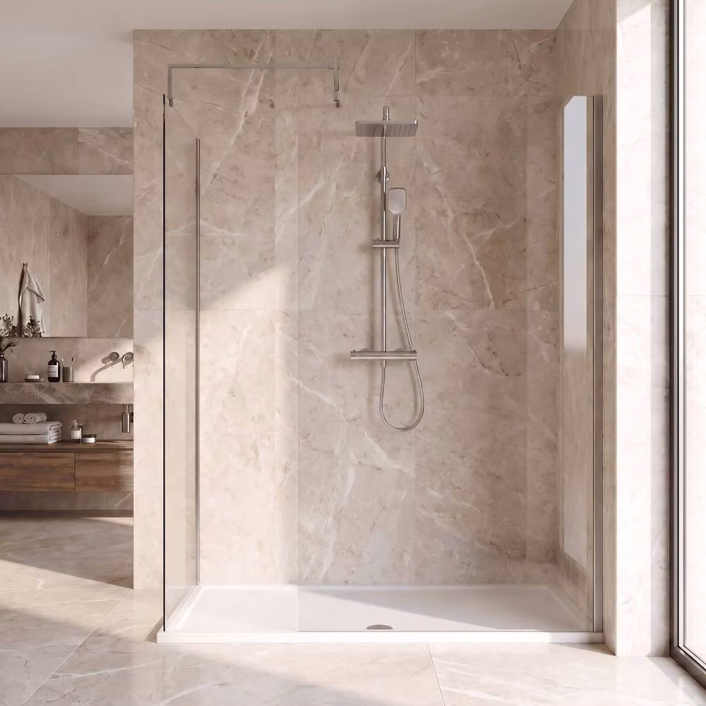 Balterley Walk-In Wetroom Bundle with Rectangular Silver Tray and Fixed Glass, W/D/H: 1700 x 700 x 8 cm – 2