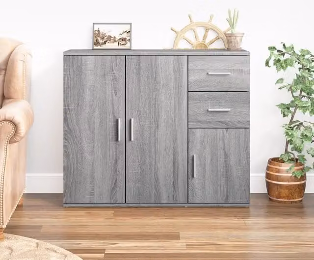 Berkfield Home Grey Sonoma Sideboard in Engineered Wood, W/D/H: 91 x 29.5 x 75 cm