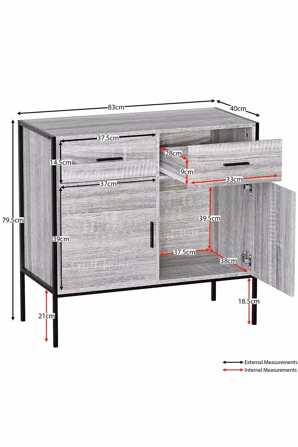 Vida Designs Brooklyn Industrial 2 Door 2 Drawer Sideboard Cabinet in Grey W/D/H: 79.5 x 40 x 83 cm – 2