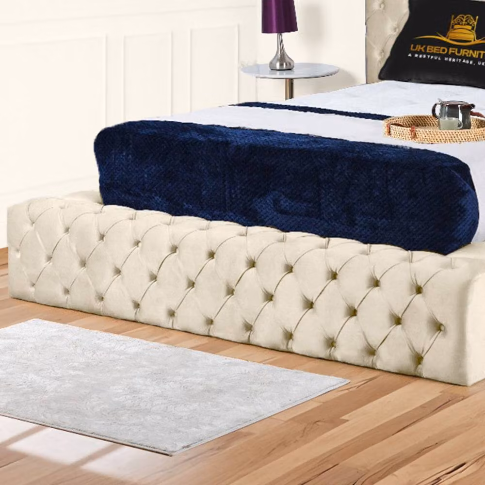 UK Bed Furniture Ambassador Ottoman Gas Lift Upholstered Velvet Bed in Beige, Size: Super King (200 x 200 cm) – 3