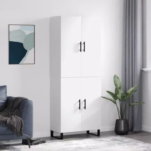 vidaXL Modern White Highboard Sideboard with Doors and Shelves for Bedroom or Living Room – 2