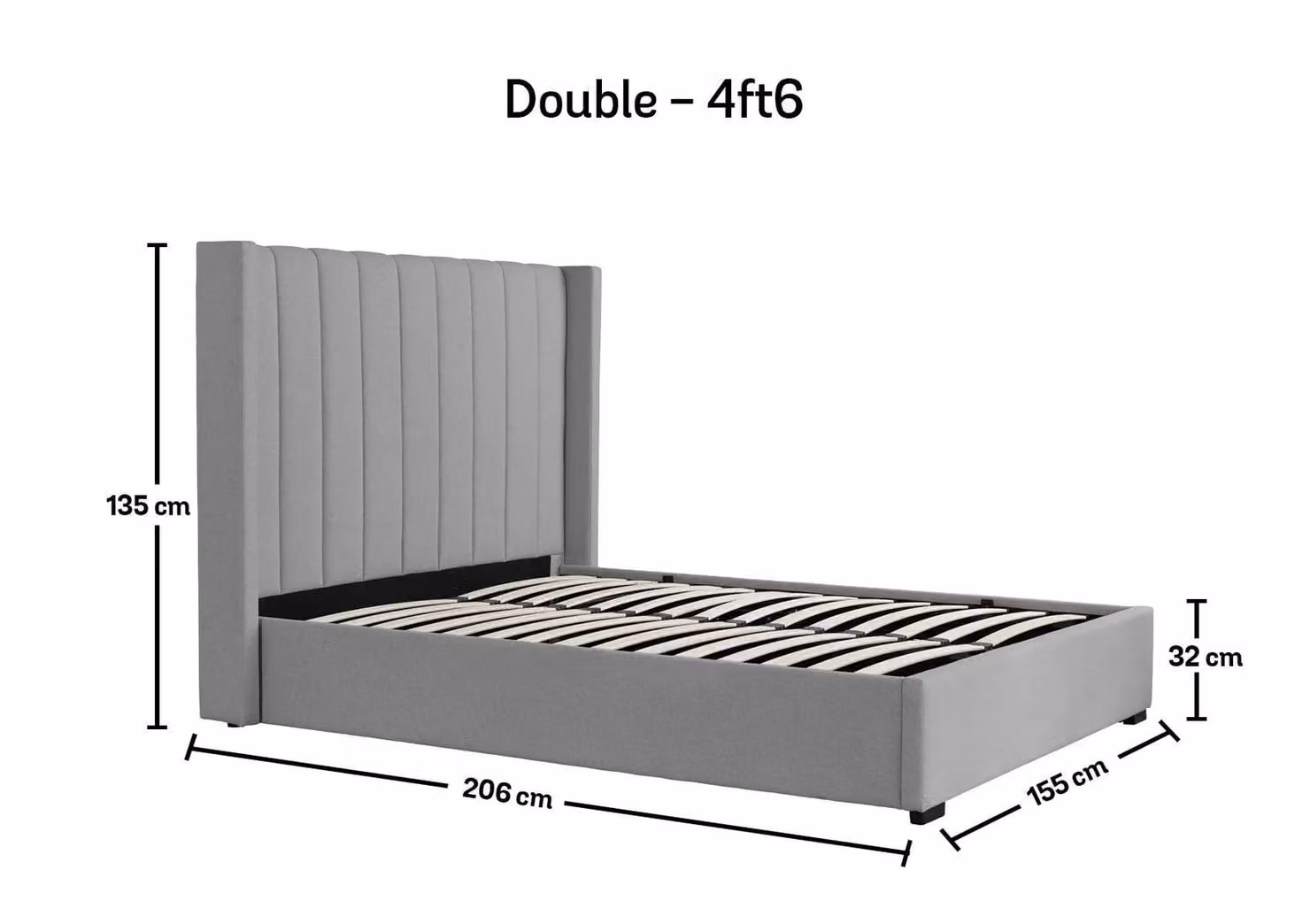 Time4sleep Maya Winged Ottoman Bed Frame in Grey Fabric, W/D/H: 140 x 200 x 155 cm – 3