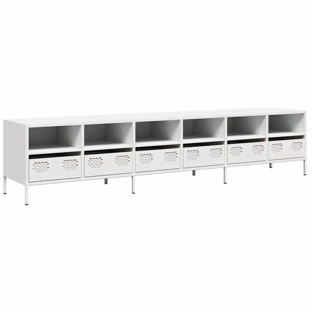 Berkfield Home White TV Cabinet in Matt Cold-rolled Steel, W: 202 cm, D: 43.5 cm, H: 43.5 cm – 2