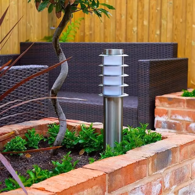 ValueLights Wharf Set of 2 Stainless Steel Outdoor Ground Post Bollard Lights in Silver – 1