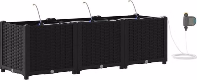 Berkfield Home Garden Planters with Water Irrigation System, 3 Piece Set, Black – 1