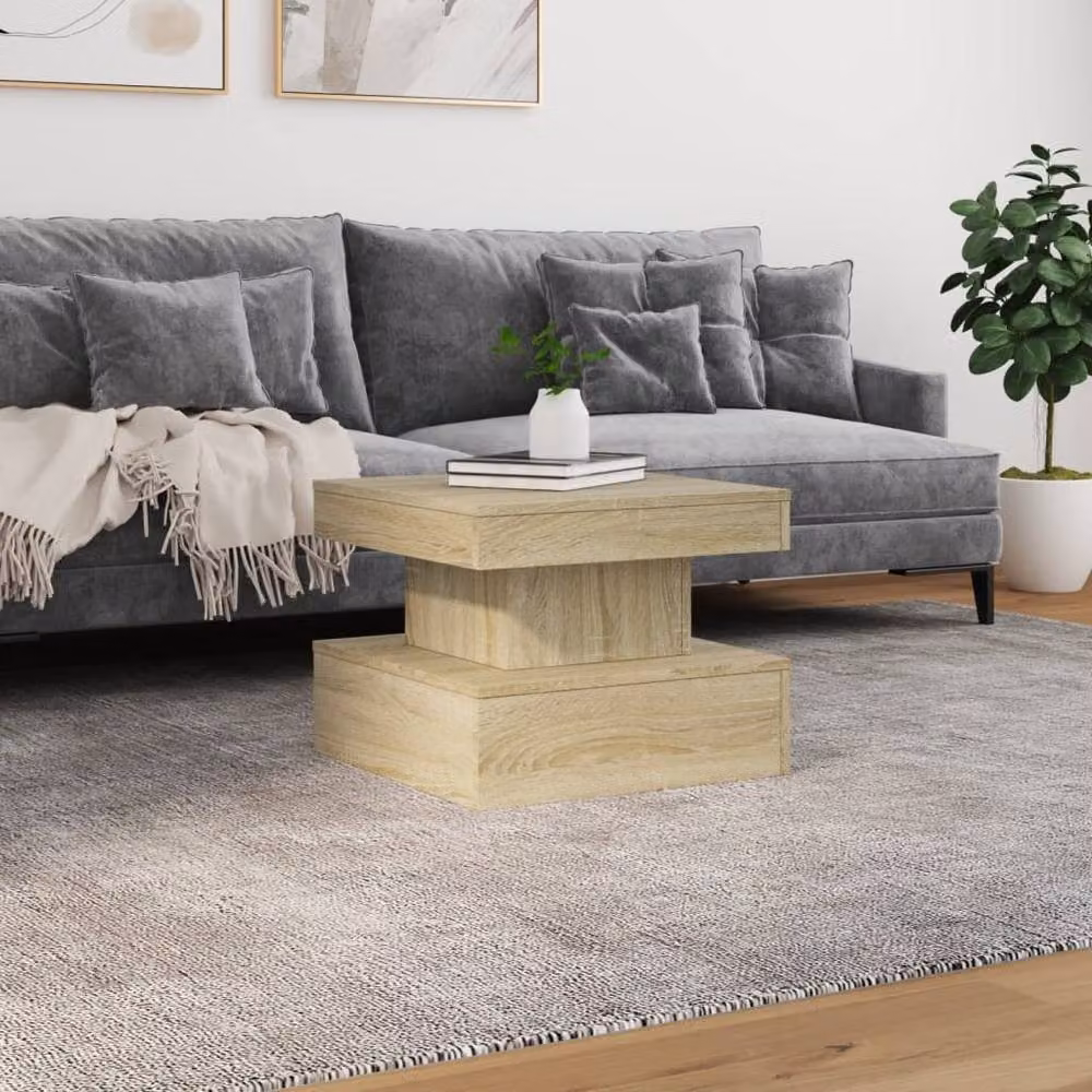 Berkfield Home Modern Square Coffee Table with LED Lights in Sonoma Oak Brown, W/D/H: 50 x 50 x 40 cm – 3