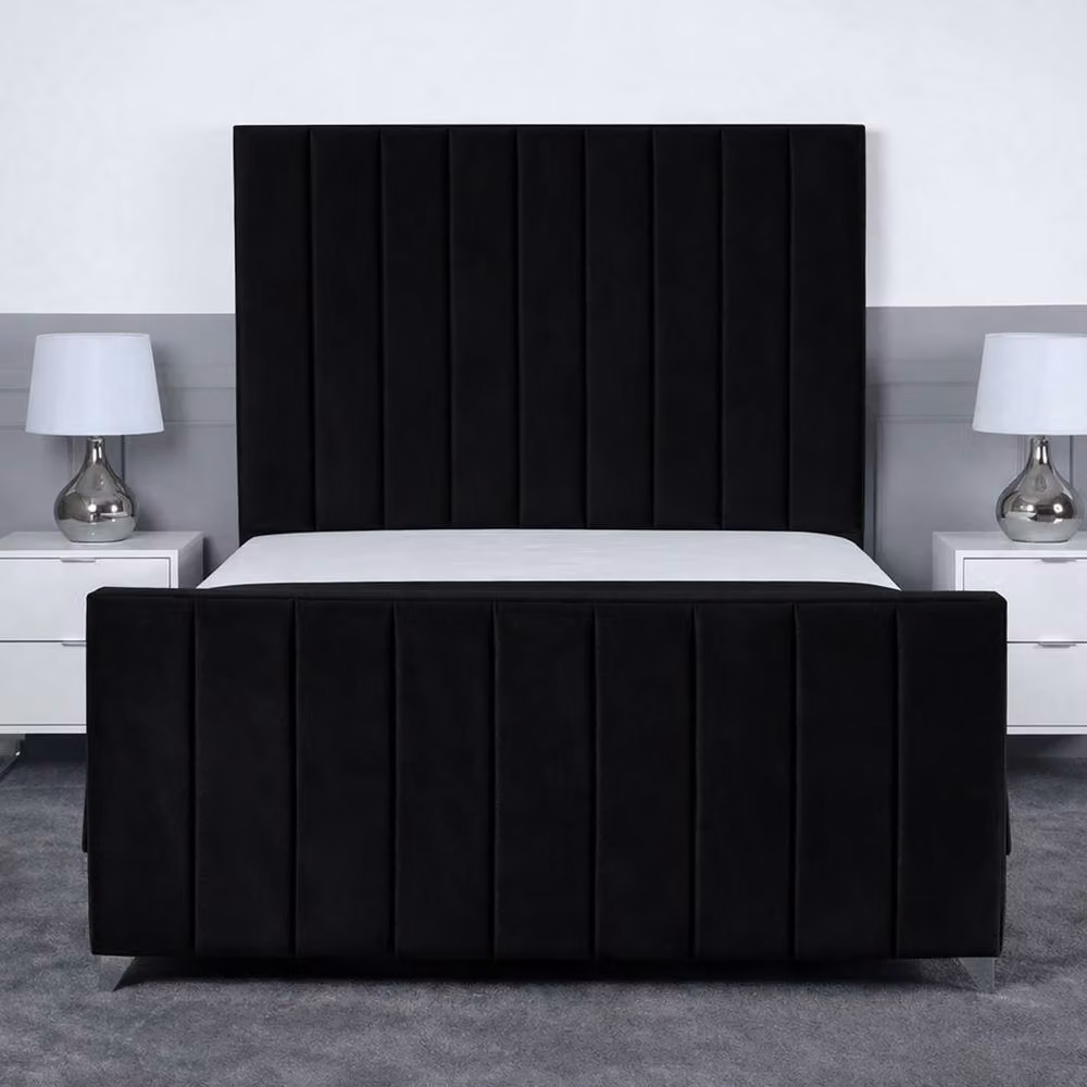 Living Comfort Bedz Empress Black Velvet Upholstered Gas Lift Storage Bed with 48 Inch Headboard, Super King, 200 x 200 cm – 2