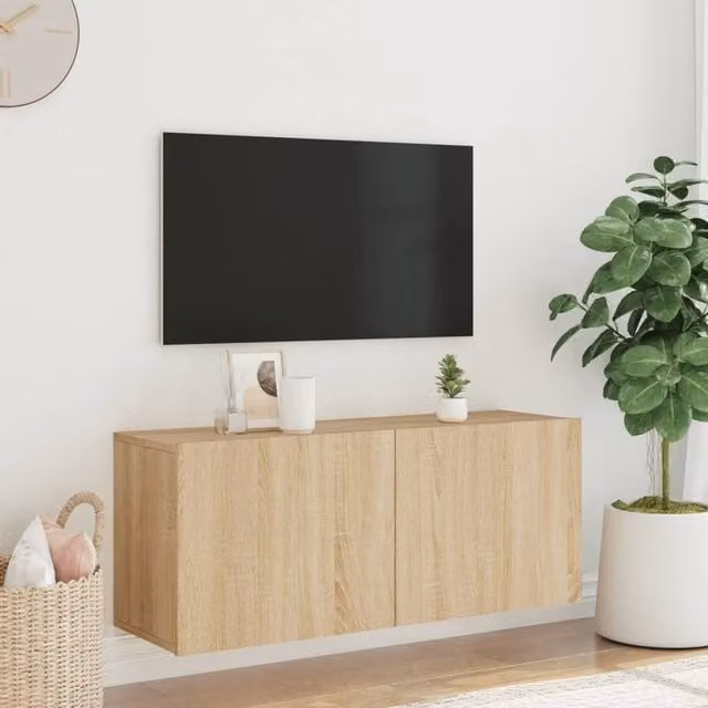 Berkfield Home Wall-mounted Sonoma Oak TV Cabinet in Tan, W/D/H: 100 x 30 x 41 cm – 1