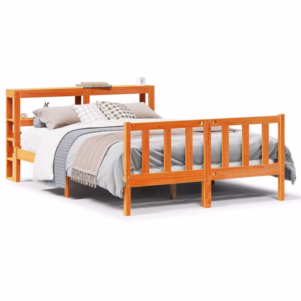 Berkfield Home King Size Bed Frame with Headboard and Side Compartments in Wax Brown Solid Pine Wood, W/D/H: 150 x 200 cm – 2