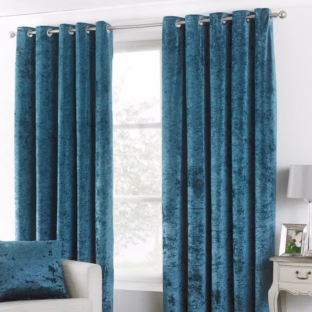Make It A Home Verona Petrol Blue Crushed Velvet Eyelet Curtains, W: 137 cm, H: 229 cm