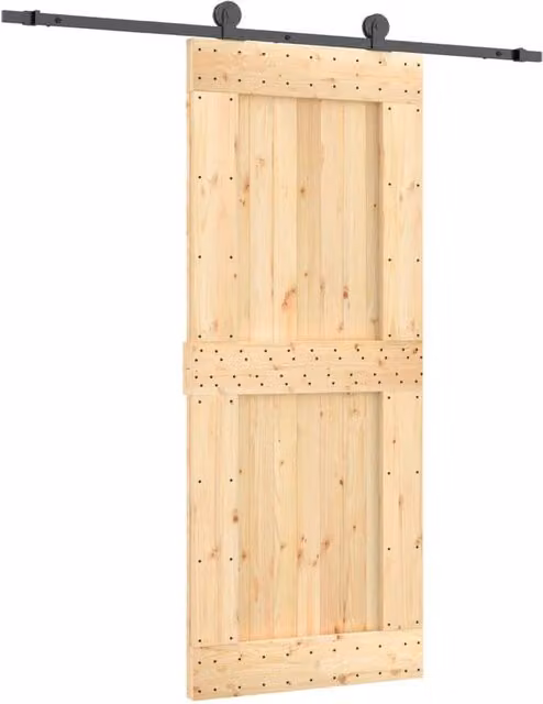 Berkfield Home Modern Sliding Door with Hardware Set in Beige Solid Wood and Powder-Coated Steel, W: 85 cm, H: 210 cm