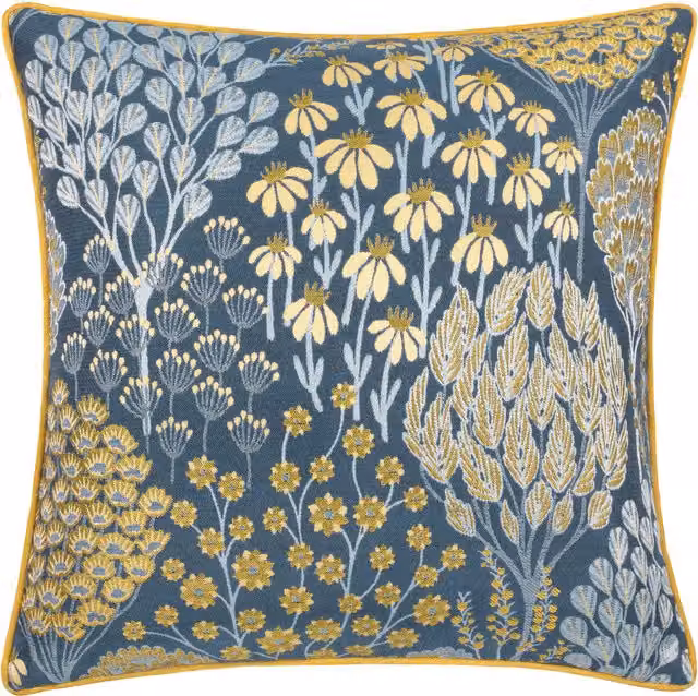 Make It A Home Ophelia Floral Jacquard Square Cushion in Blue-Saffron