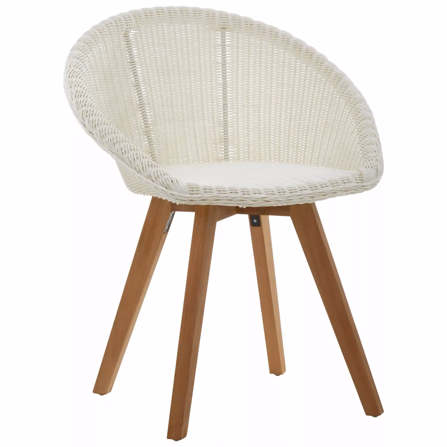 Orsina Modern Design Lounge Chair in White Faux Rattan with Brown Teak Wood Frame – 2