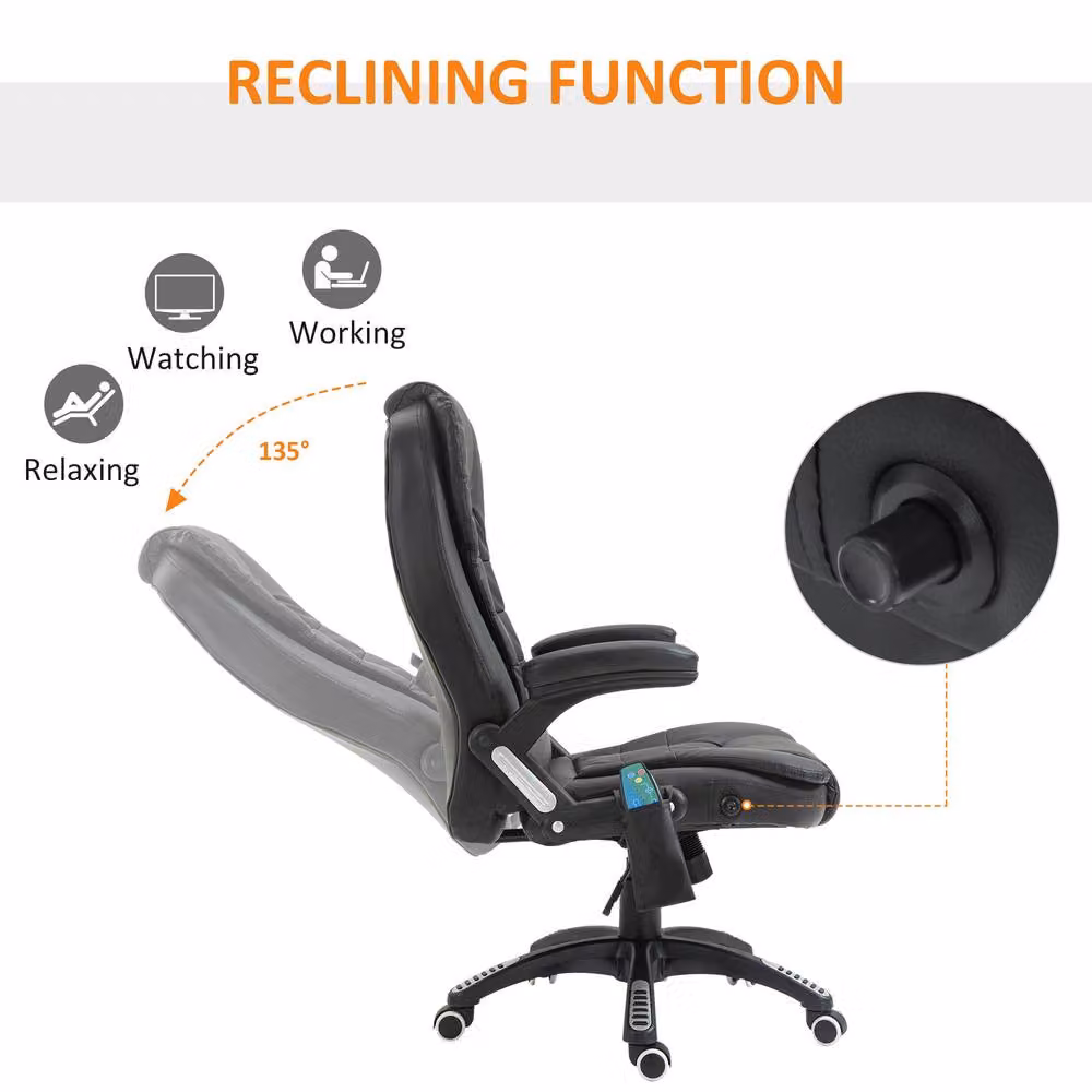 STILVORA Black Synthetic Leather Executive Massage Office Chair with Heated Seat and Headrest – 6
