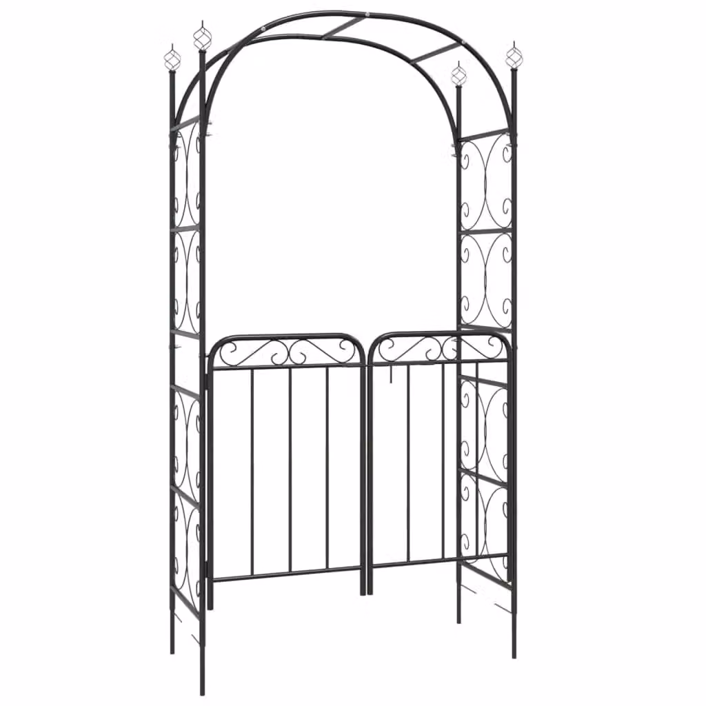 Berkfield Black Steel Garden Arch with Gate and Trellis, W: 108 cm, D: 45 cm, H: 235 cm – 2