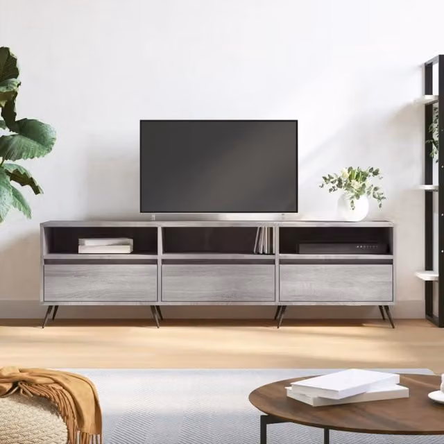Berkfield Home Modern Grey Sonoma TV Cabinet in Engineered Wood, W: 150 cm, D: 30 cm, H: 44.5 cm