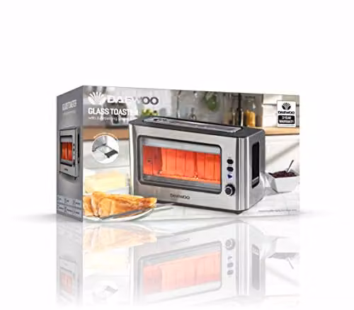 Daewoo 2 Slice Glass Front Ultra Wide Toaster in Silver and Transparent – 5