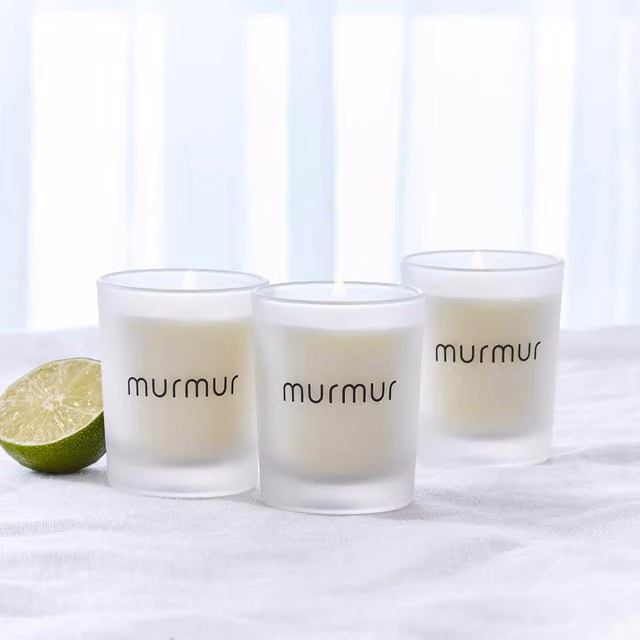 Murmur Spa Votive Scented Candle 3 Pack, White, Fresh and Fruity Glass Tabletop Candles