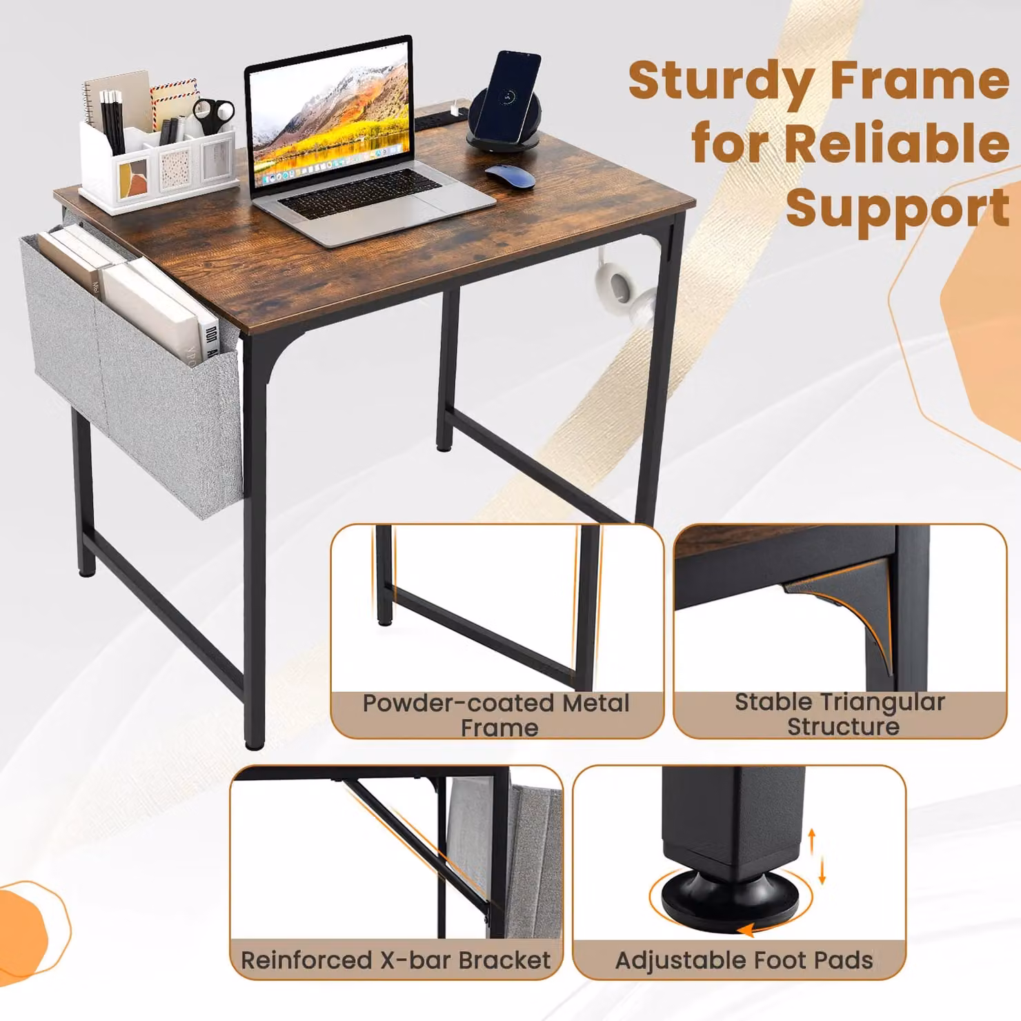 Costway Industrial Computer Desk with Charging Station in Brown – 5