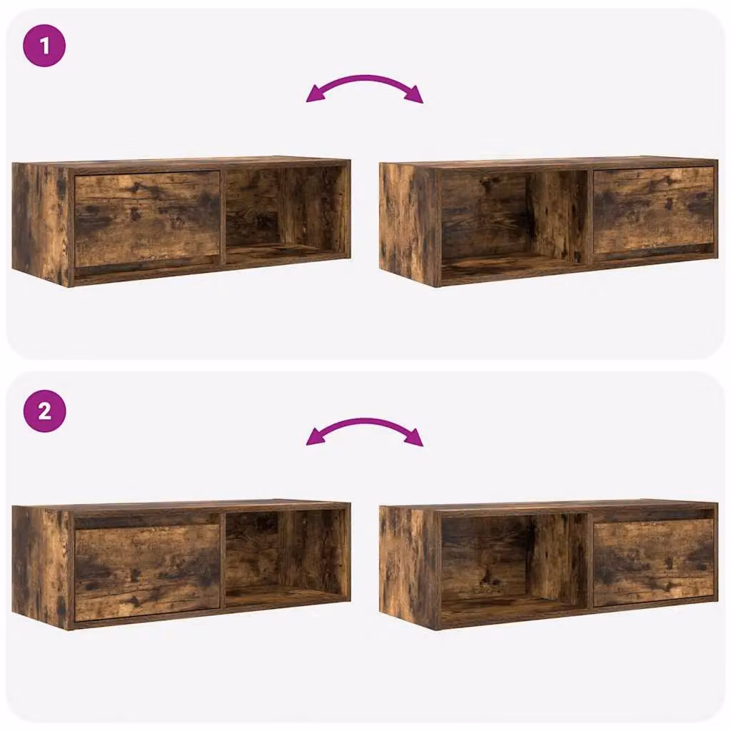 Berkfield Home 2-Piece Smoked Oak TV Cabinets in Brown, W/D/H: 80 x 31 x 25.5 cm – 4