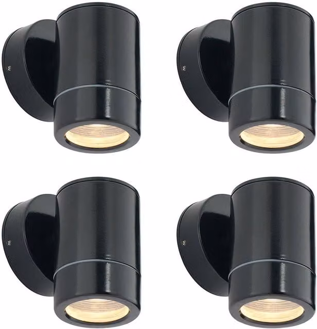 Loops 4 Pack Outdoor IP65 Wall Downlight, Dimmable 7W LED GU10, Black