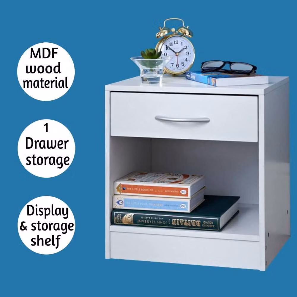 SPOT ON DEALZ White Bedside Table with Storage Shelf, W/D/H: 30 x 37 x 38 cm – 4