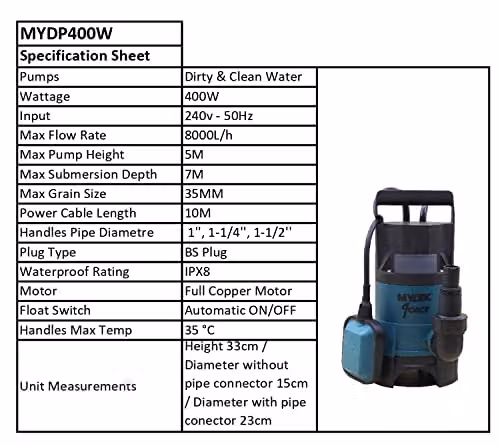 Mylek 400W Electric Submersible Water Pump in Blue – 2