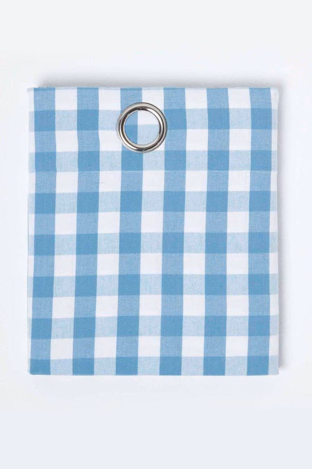 Homescapes Blue Cotton Block Check Gingham Eyelet Curtain Pair, Width: 117 cm, Drop: 137 cm – 2