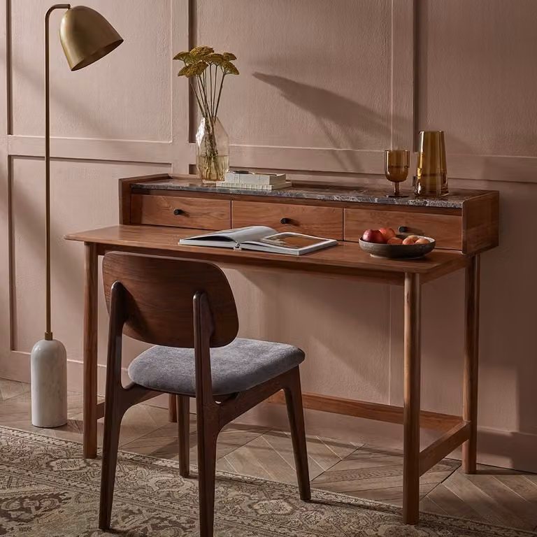Atkin and Thyme Brera Marble Study Desk in Brown with Acacia Wood and Stone