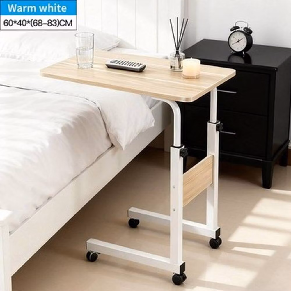 NESTLUNE Adjustable Height Overbed Dining Tray Table in Natural Wood with Castors, W/D/H: 100 x 15 cm – 3