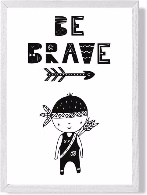 ARTZE Be Brave Little Boy Scandi Quote Framed Print, Black and White, A4