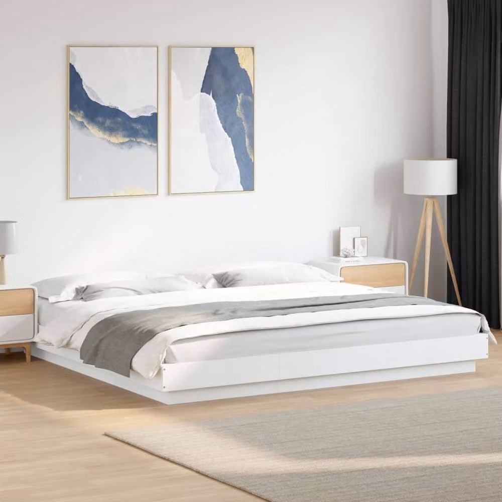 Berkfield Home Super King Bed Frame in White with LED Under-Bed Lighting and USB Charging Ports, W/D/H: 180 x 200 cm – 2