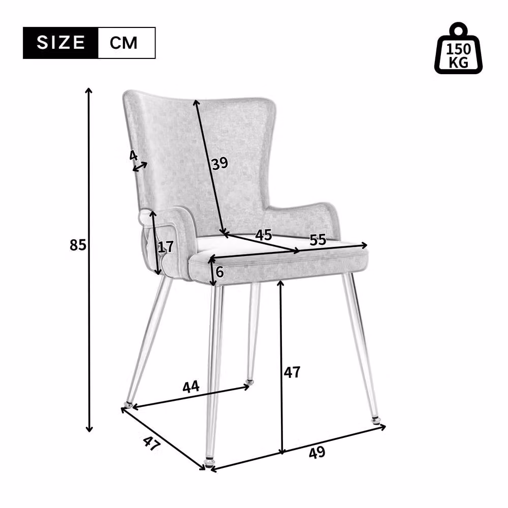 BTM Set of 2 Grey Velvet Dining Chairs with Metal Legs – 2