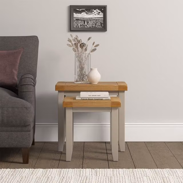 Seconique Windsor Nest of 2 Tables in Putty and Oak