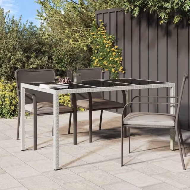 Berkfield Home Modern White Poly Rattan Garden Dining Table W: 150 cm, D: 90 cm, H: 75 cm – 1