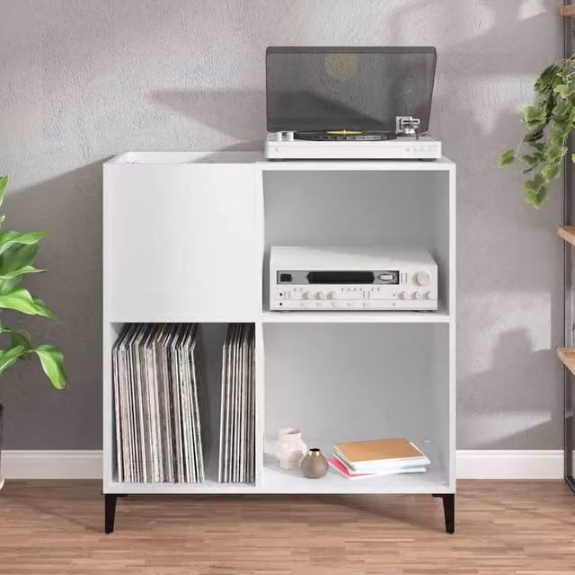 Berkfield Home Record Cabinet in White, W/D/H: 84.5 x 38 x 89 cm