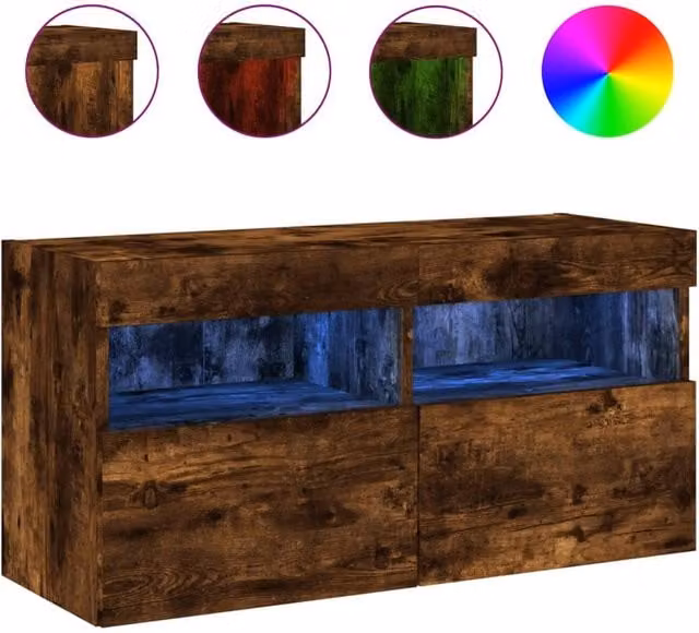 Berkfield Home Modern Wall-Mounted TV Cabinet with Integrated LED Lights in Smoked Oak Brown, W/D/H: 80 x 40 x 40 cm
