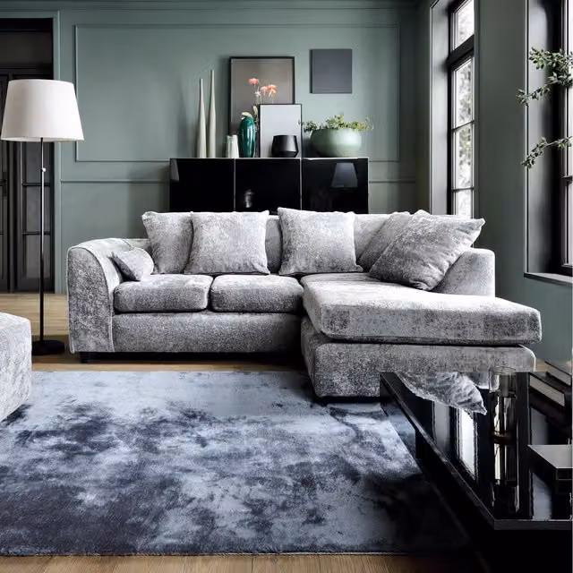 Abakus Direct Harriet Right Facing Corner Sofa in Light Grey Crushed Chenille