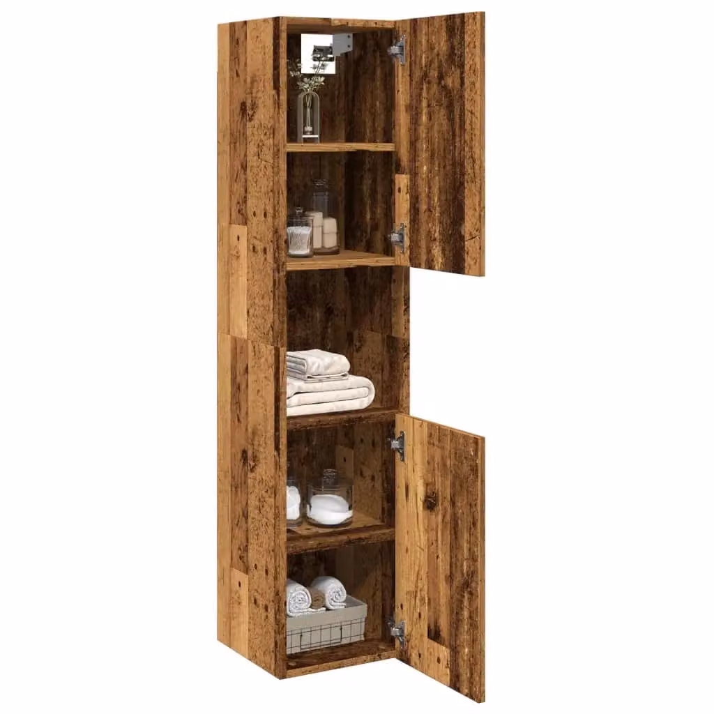Berkfield Home Old Wood Bathroom Hanging Cabinet in Brown, W/D/H: 30 x 30 x 130 cm – 3