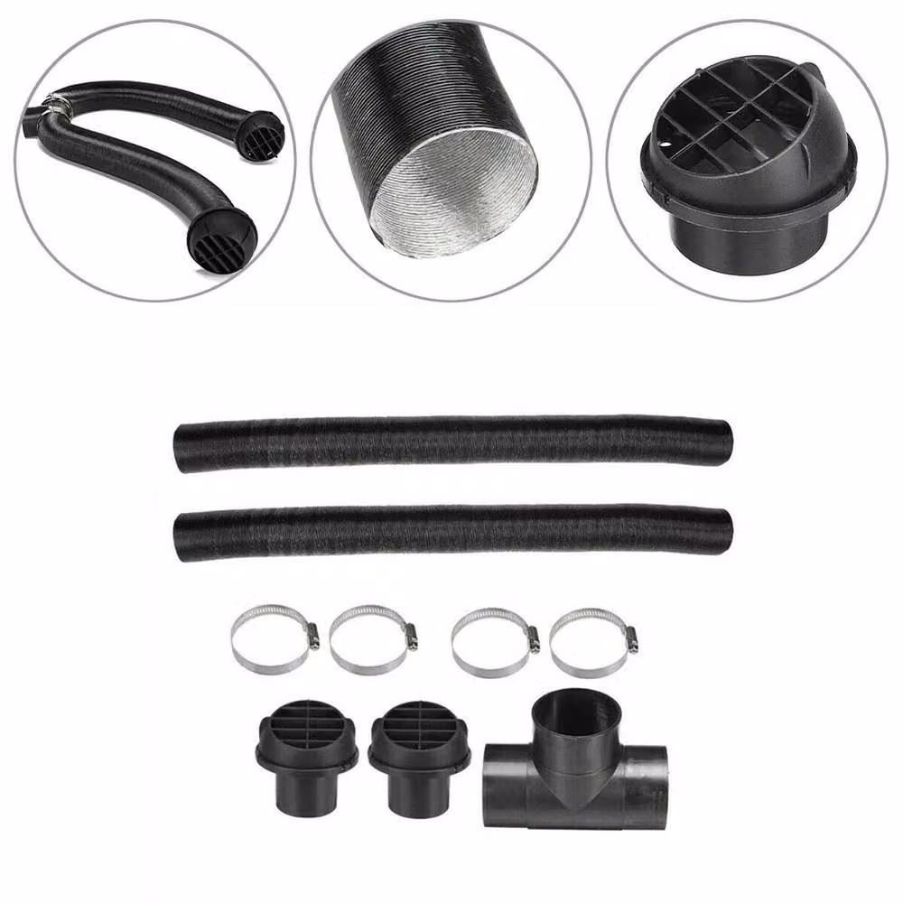 FLAVORA 60mm Diesel Heater Ducting T-Piece Air Outlet Vent Hose Clips Kit, Black – 5